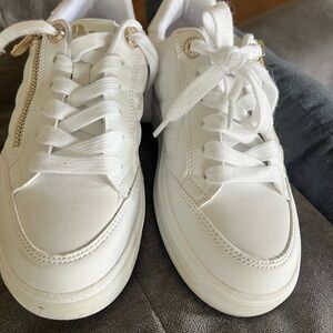 Nine West White Sneakers with Gold Accents